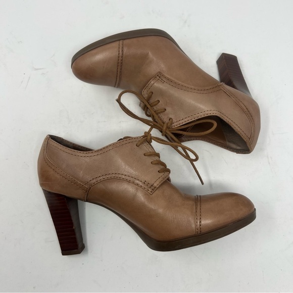 Franco Sarto Izaro Leather Lace Up Oxford Heels Booties Brown Tan Women’s US 8M - Picture 6 of 12